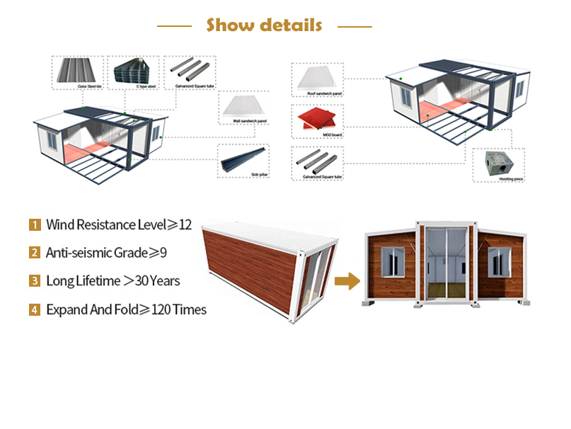 Luxury Prefab Modular 20ft 40ft Folding Expandable Container House Office Foldable Expandable Mobile Home With Toilet Bathroom