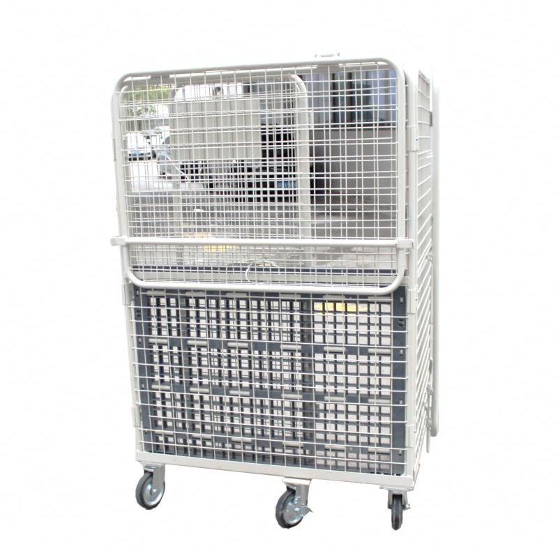 Large storage metal steel rolling  collapsible foldable cagemetal bin storage container