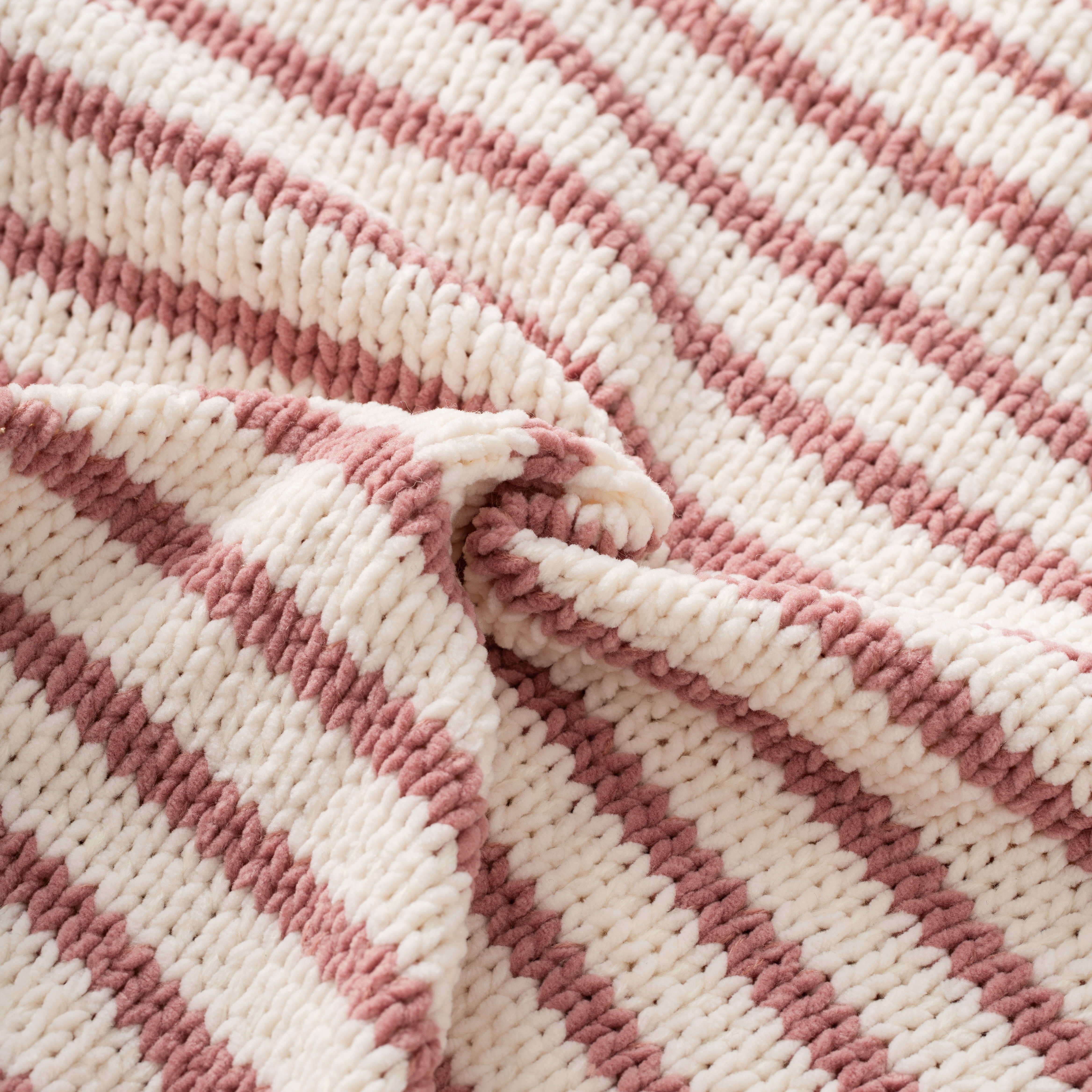 Wholesale pink white striped sweater oversized knitted pullover tops soft fuzzy loose crochet sweaters for women