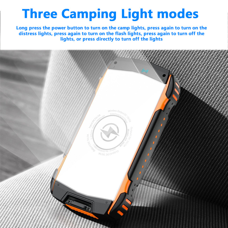 20000 mAh Wireless Portable Charger Solar Panel External Battery Type-C 5V Dual USB with LED Flashlight Waterproof Power Bank