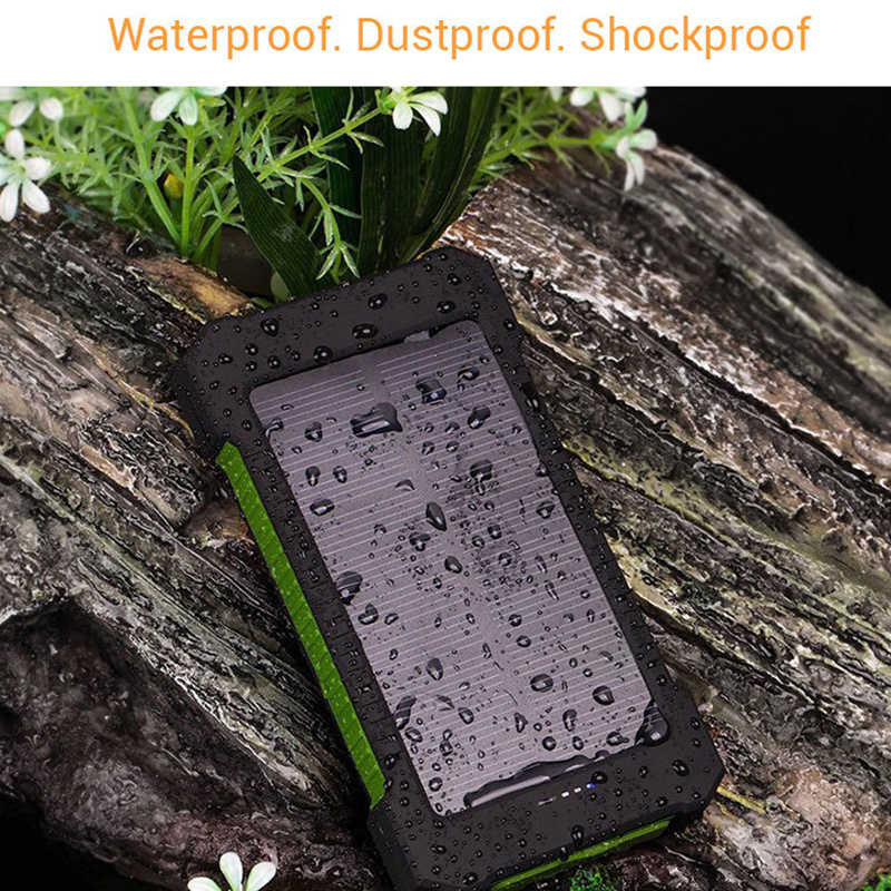 Portable PowerBank Battery with LED Flashlight Waterproof Dustproof Shockproof Compatible Solar Charger Panel Power Bank