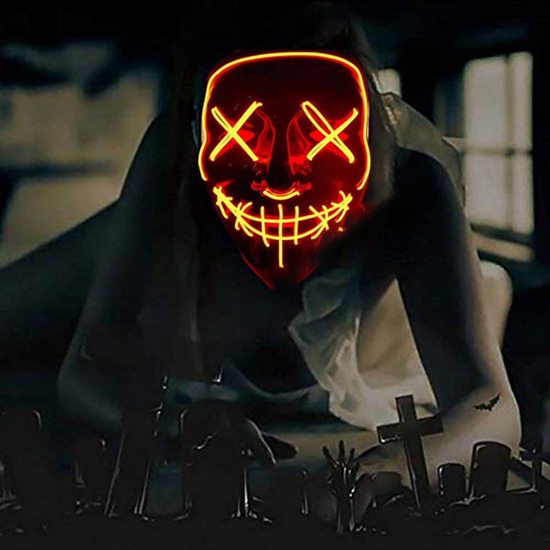 Halloween LED Mask Purge Neon Masks Election Mascara Costume DJ Party Light Up EL Masks Glow Dark Punk Fashion Cosplay