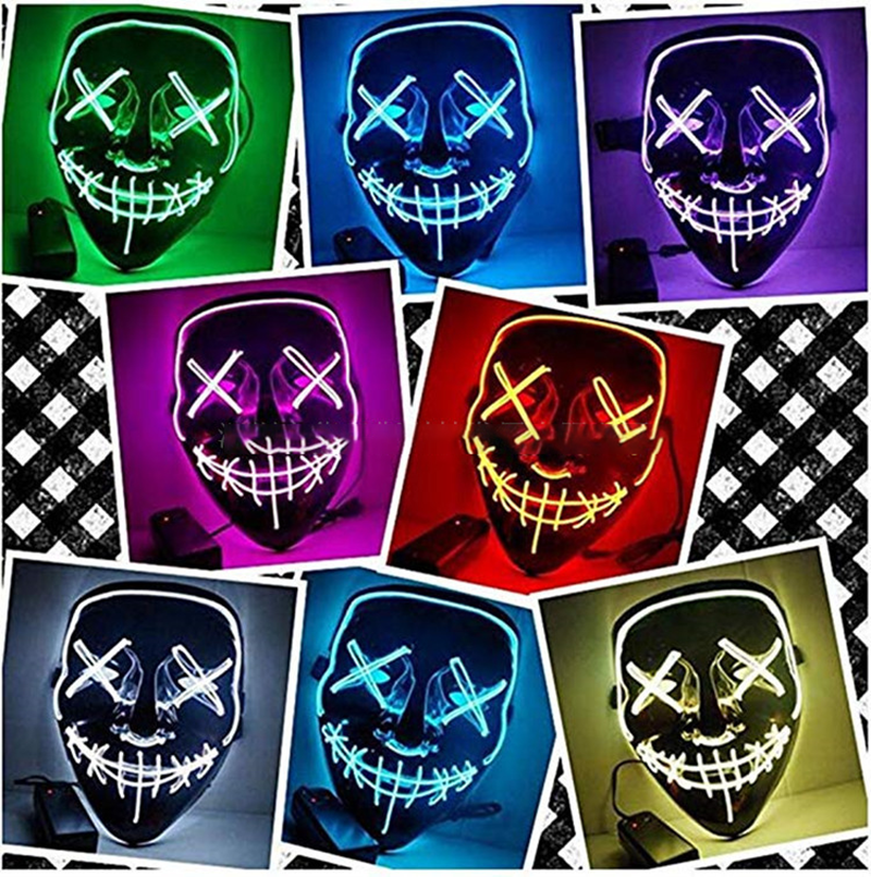 Halloween LED Mask Purge Neon Masks Election Mascara Costume DJ Party Light Up EL Masks Glow Dark Punk Fashion Cosplay