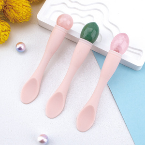 Wholesale Pink mini beauty spatulas eye cream jade spoon soft silicon cosmetic spatula