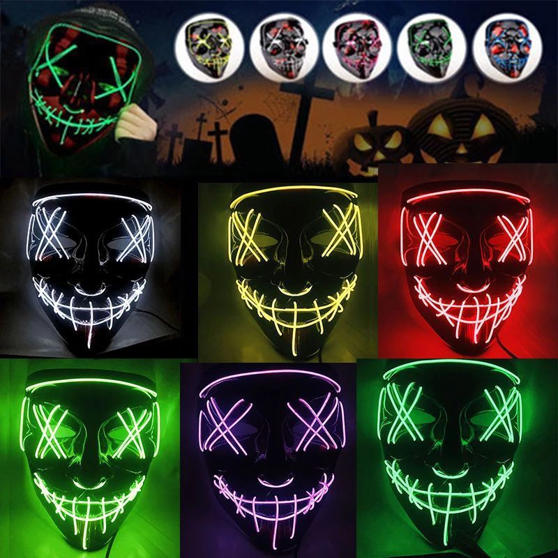 Halloween LED Mask Purge Neon Masks Election Mascara Costume DJ Party Light Up EL Masks Glow Dark Punk Fashion Cosplay