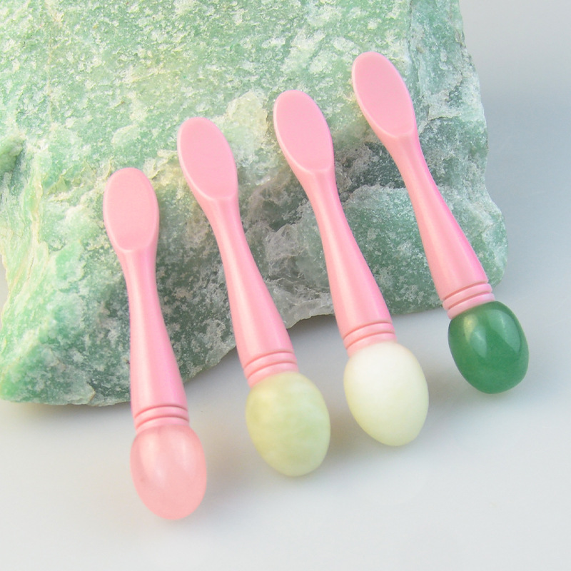 Wholesale Pink mini beauty spatulas eye cream jade spoon soft silicon cosmetic spatula