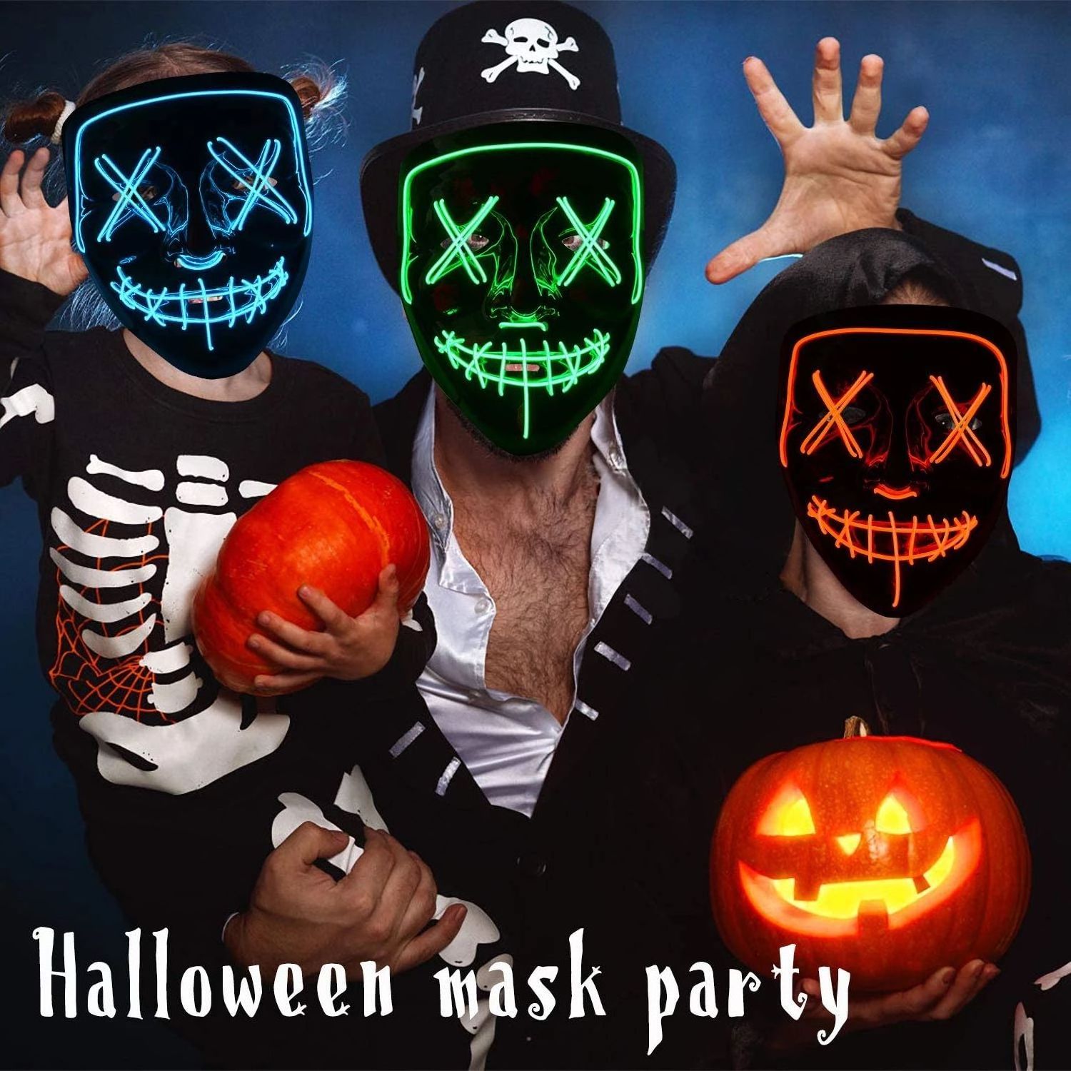 Halloween LED Mask Purge Neon Masks Election Mascara Costume DJ Party Light Up EL Masks Glow Dark Punk Fashion Cosplay