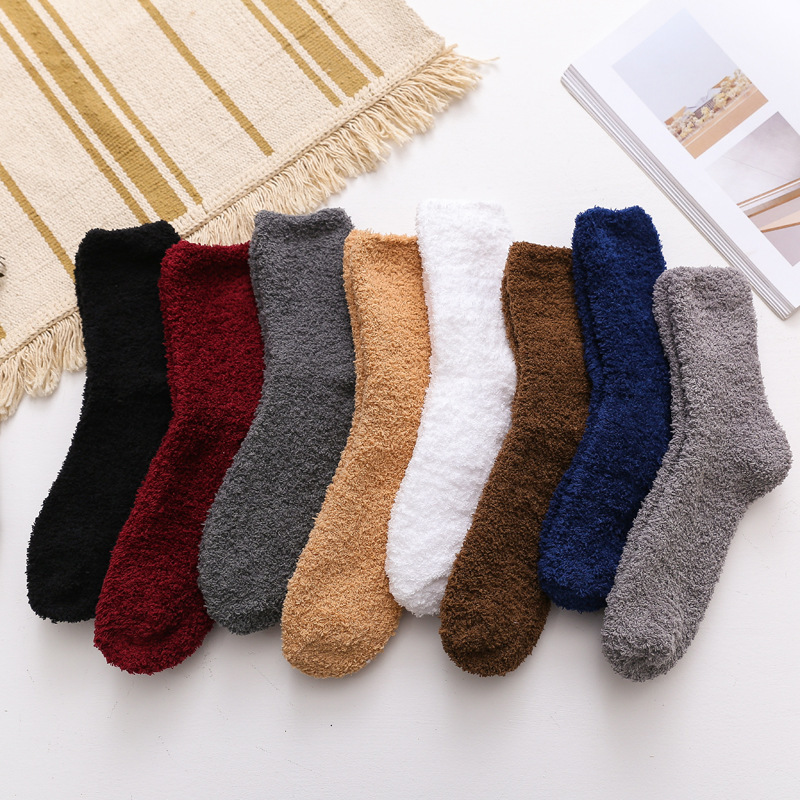 Custom Slipper Socks Fuzzy Fluffy Thick Warm Socks Unisex Men Women Knitted Embroider Logo