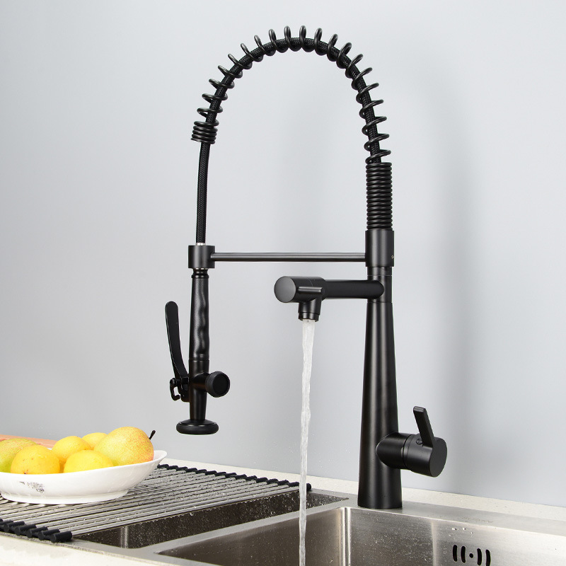 YLK3023B high quality single hole brass black kitchen faucets with pull down sprayer sink kitchen