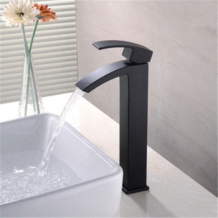 Popular deck installation black chrome single handle water taps bathroom faucet widespread basin faucet