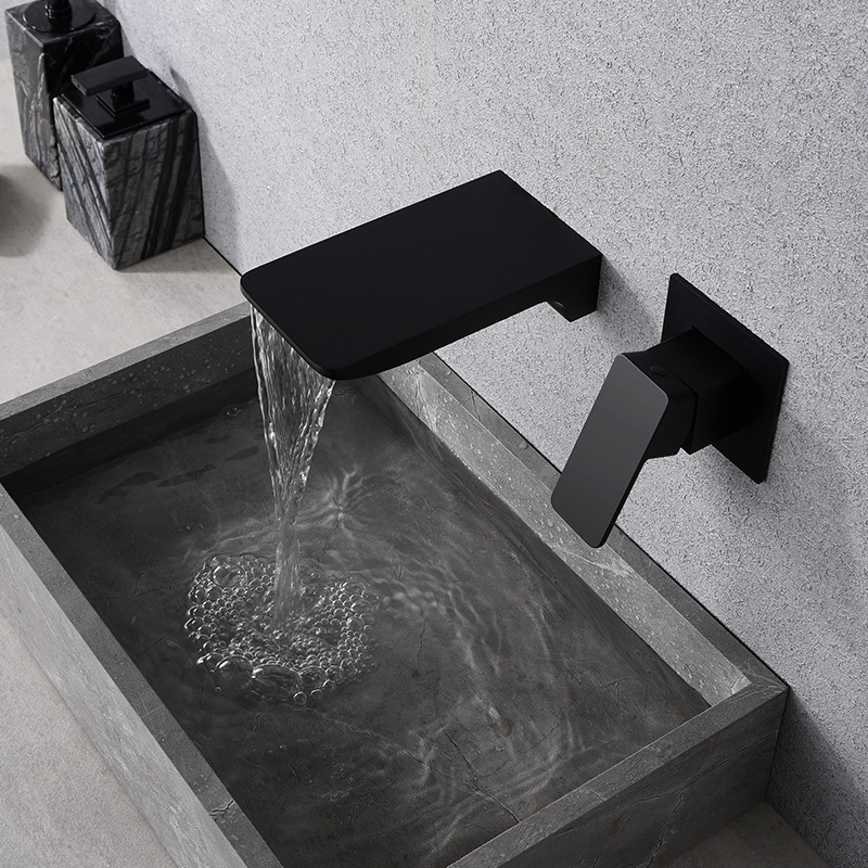 A0075B wall mounted brass black water taps bathroom faucet widespread basin faucet  waterfall faucet