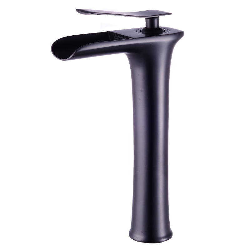 A0031-F2W Sanitary Single Hole Brass Bathroom Vanity Wash Basin Sink Mixer Black Waterfall Faucet