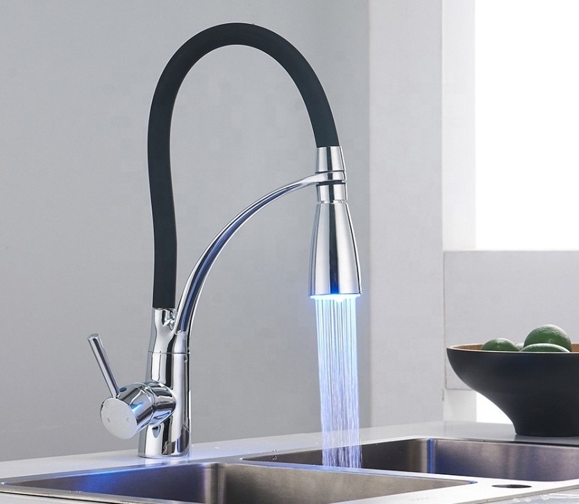 YLK1004 Good price brass chrome finish kitchen water tap mixer single lever led kitchen faucet