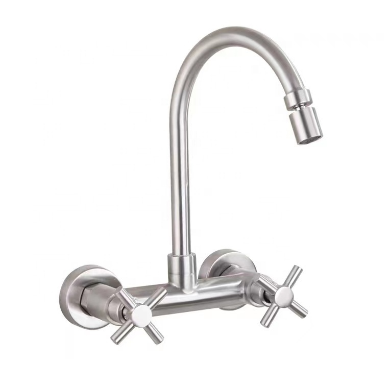 6162-304SS Modern kitchen design mounted double lever kitchen tap long neck sus304 kitchen faucet