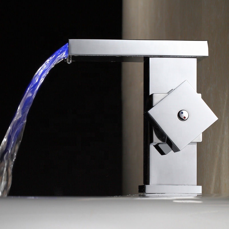 G018LED New product brass mixer tap basin waterfall faucets chrome painting bathroom led faucet