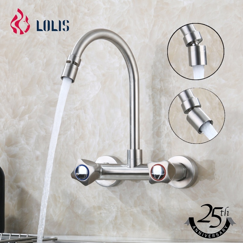 6162-304SS Modern kitchen design mounted double lever kitchen tap long neck sus304 kitchen faucet