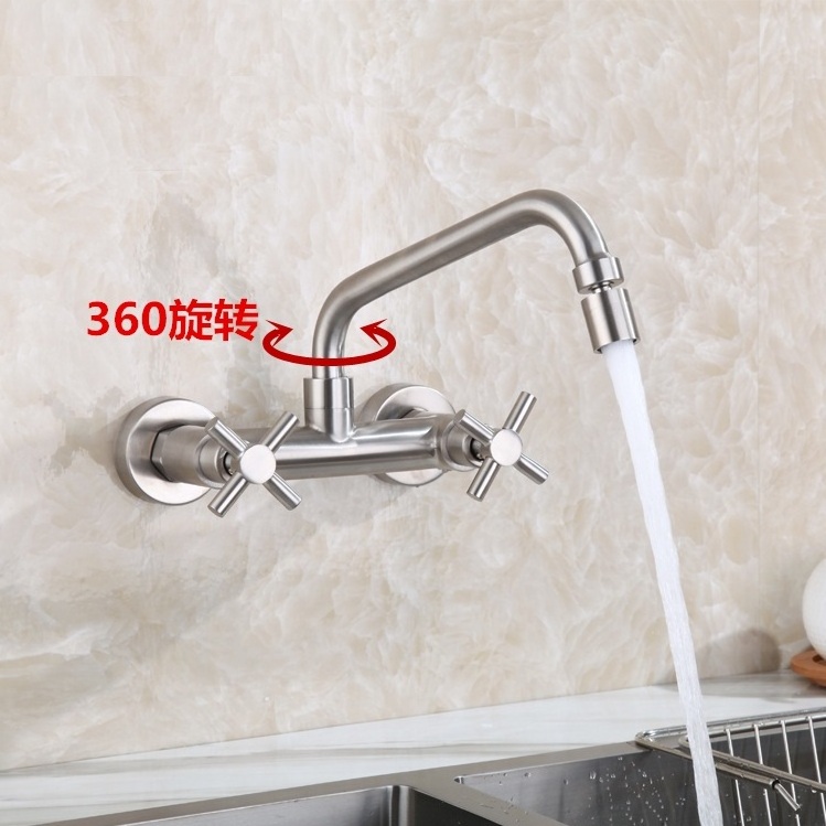 6162-304SS Modern kitchen design mounted double lever kitchen tap long neck sus304 kitchen faucet