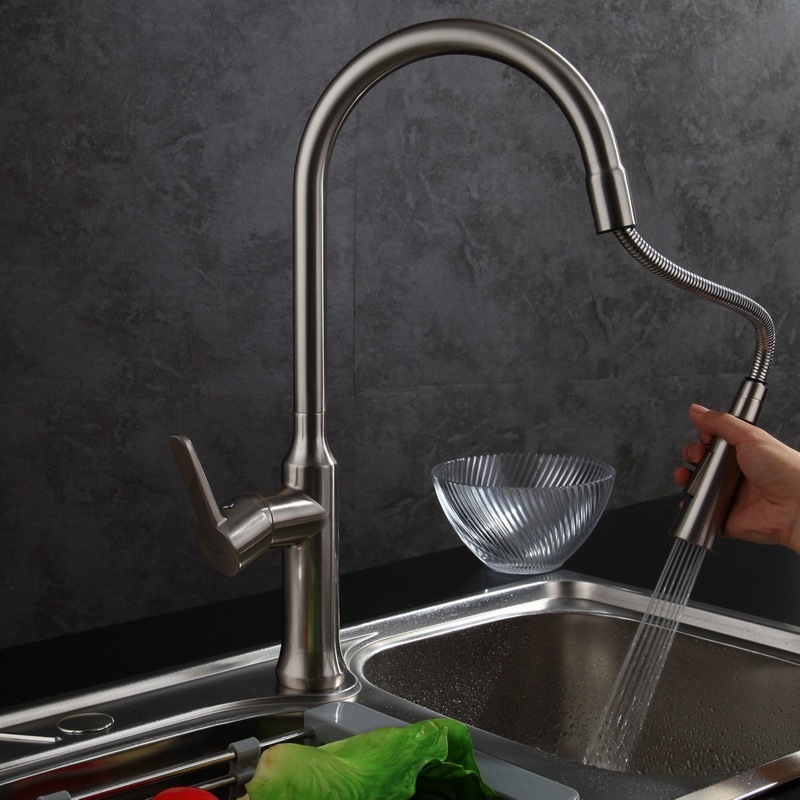 China made brass single handle pull-out sink mixer saving water chrome kitchen faucet