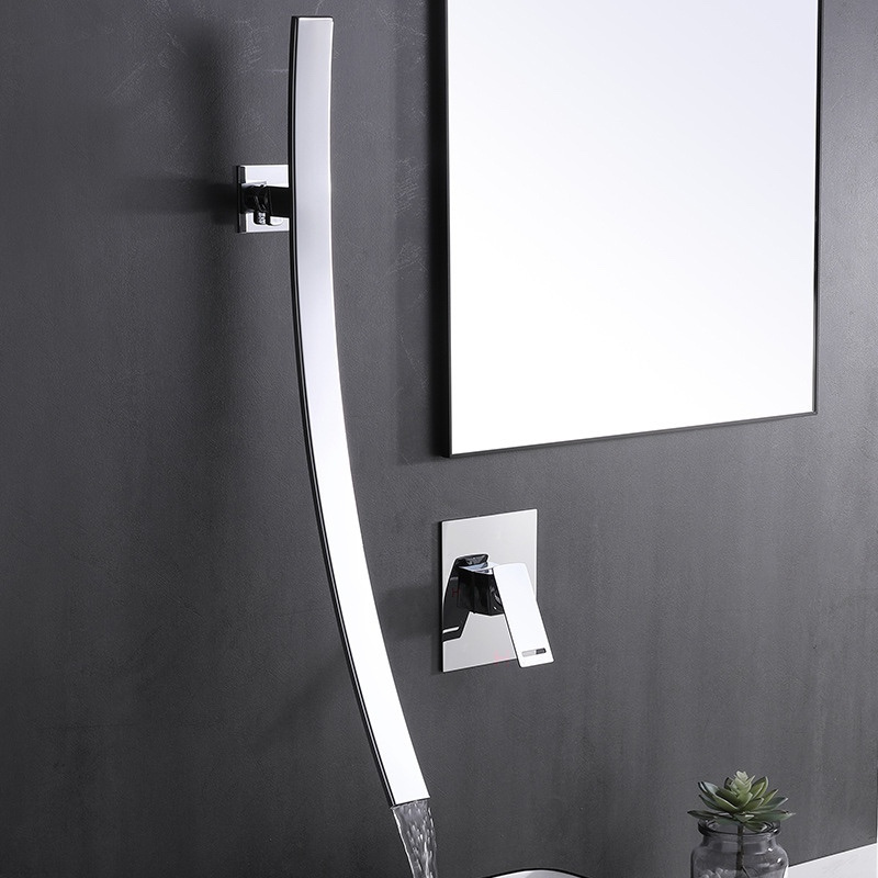 Wall Mounted Chrome Waterfall Basin Faucet  Body Cross Ceramic hot and cold water faucet ceiling faucet bathroom tapware