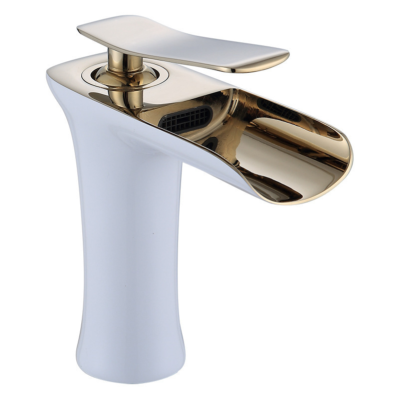 A0031-F2WG Bathroom Waterfall brass white gold hot and cold wash single hole basin faucet