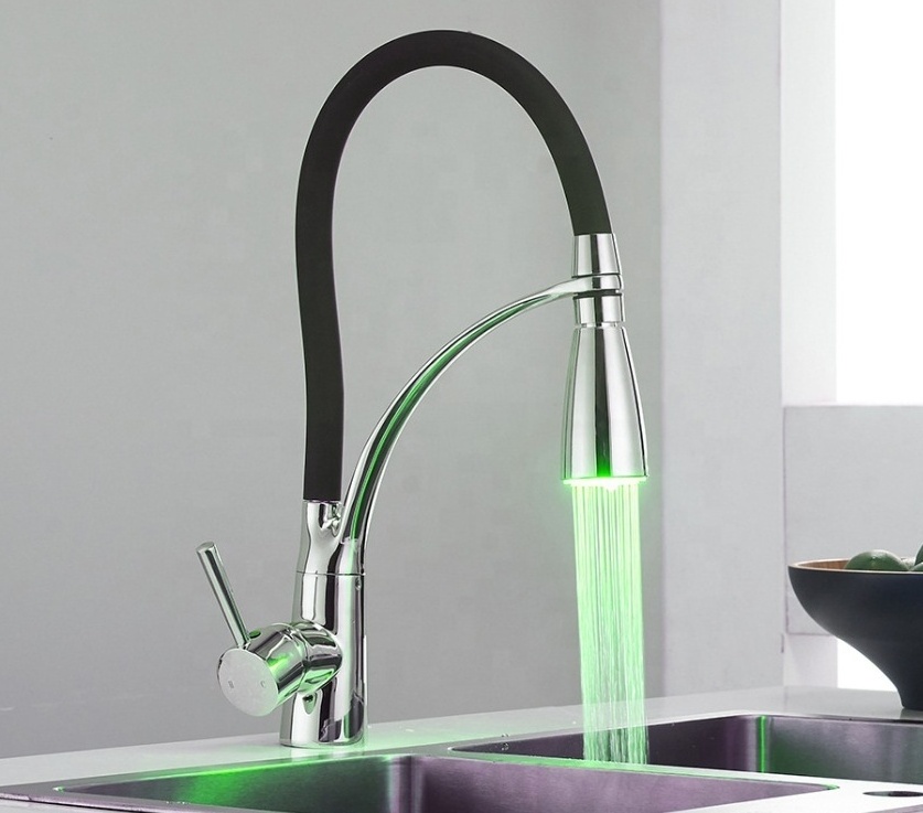 YLK1004 Good price brass chrome finish kitchen water tap mixer single lever led kitchen faucet