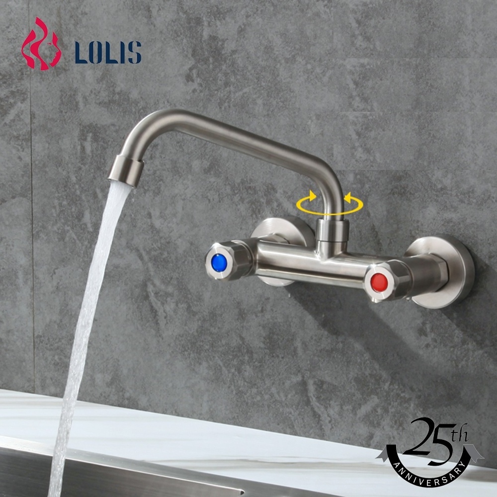 6162-304SS Modern kitchen design mounted double lever kitchen tap long neck sus304 kitchen faucet