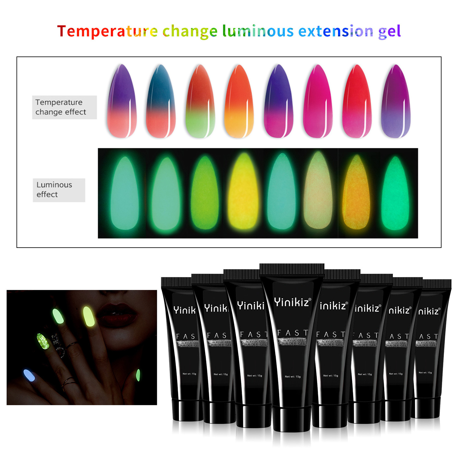 Yinikiz Poly Extension Nail Gel Kit Private Label Wholesale Color Soak Off Uv Gel Nail Polish Resin False Nail Glue OEM