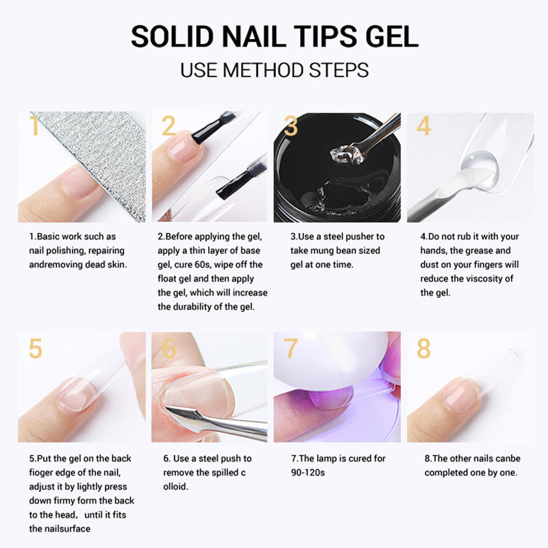 Newest Solid Gel Glue Transparent Soak Off UV Gel Glue for Press On Nail Tips