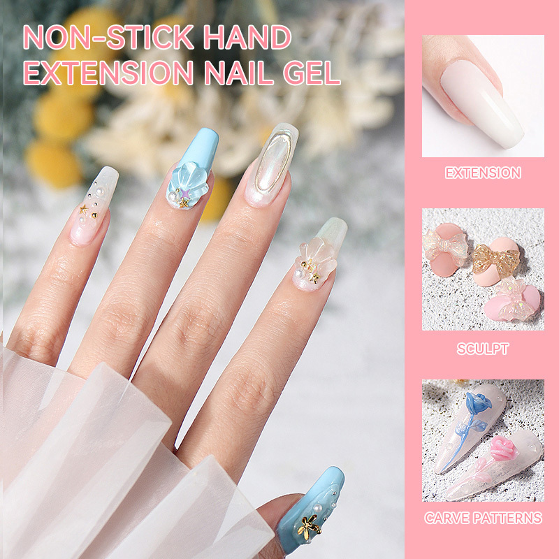 15ML Non Stick Hand Solid Extension Nail Gel Clear Nude Pink Extension Gel Rhinestone Glue Gel Easy to Operate