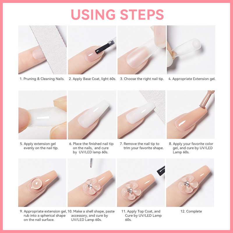 15ML Non Stick Hand Solid Extension Nail Gel Clear Nude Pink Extension Gel Rhinestone Glue Gel Easy to Operate