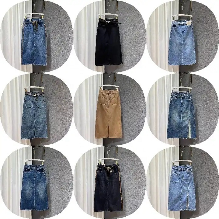 MsavigVice Denim Skirts for Women with Pockets Frayed Raw Hem Stretch Waist Washed Slim Casual Long Blue Jean Skirts