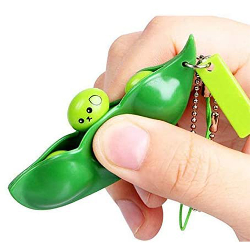 2021 Educational Sensory Toys Peas Bean Keychain Set Popper Squeeze Beans Pea Pod Fidget Toy