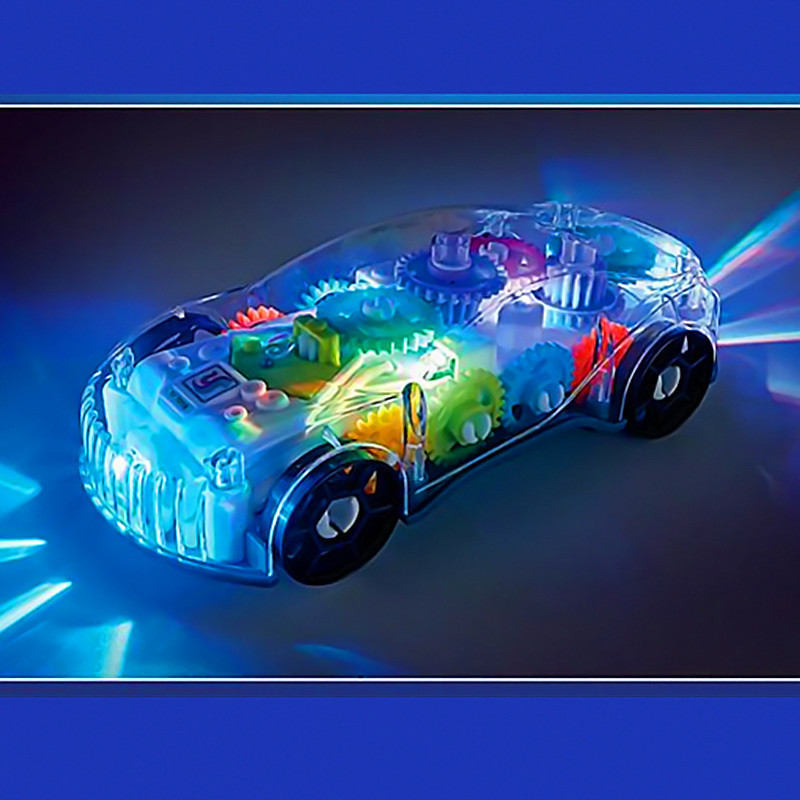 Birthday Gift Mechanical Gear Race Car Music Light Up Transparent Toy Car Electric Driving Colorful Light Music Car Toy