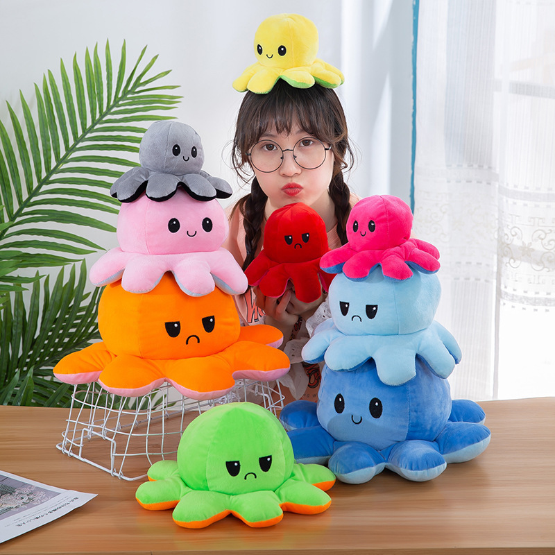 2023 factory wholesale flip small octopus plush toy Octopus face-changing expression flip octopus double-sided doll