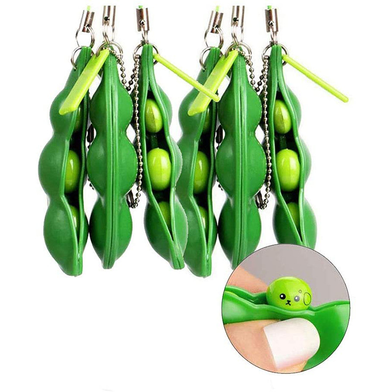 2021 Educational Sensory Toys Peas Bean Keychain Set Popper Squeeze Beans Pea Pod Fidget Toy