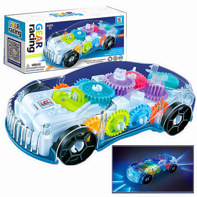 Birthday Gift Mechanical Gear Race Car Music Light Up Transparent Toy Car Electric Driving Colorful Light Music Car Toy