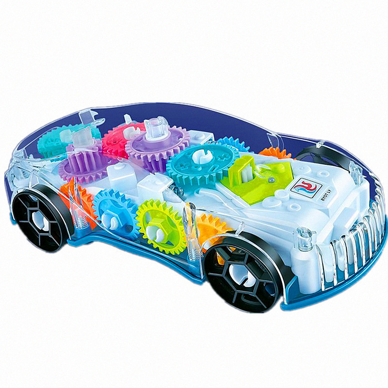 Birthday Gift Mechanical Gear Race Car Music Light Up Transparent Toy Car Electric Driving Colorful Light Music Car Toy