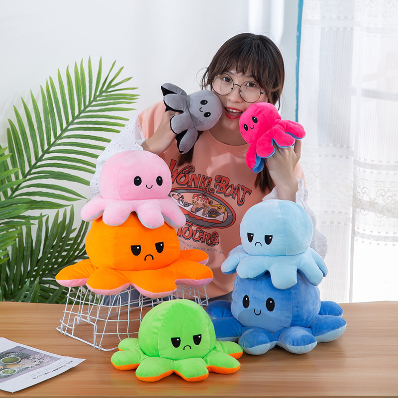 2023 factory wholesale flip small octopus plush toy Octopus face-changing expression flip octopus double-sided doll