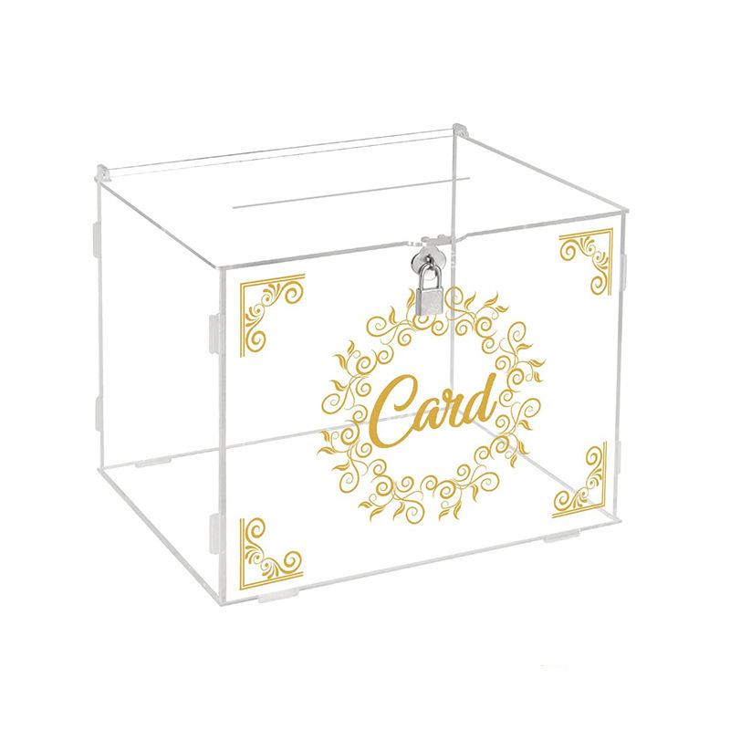 Transparent Assembled Acrylic Wedding Gift Box Hand Letter Design for Display Racks for Cards Collection Wedding Use