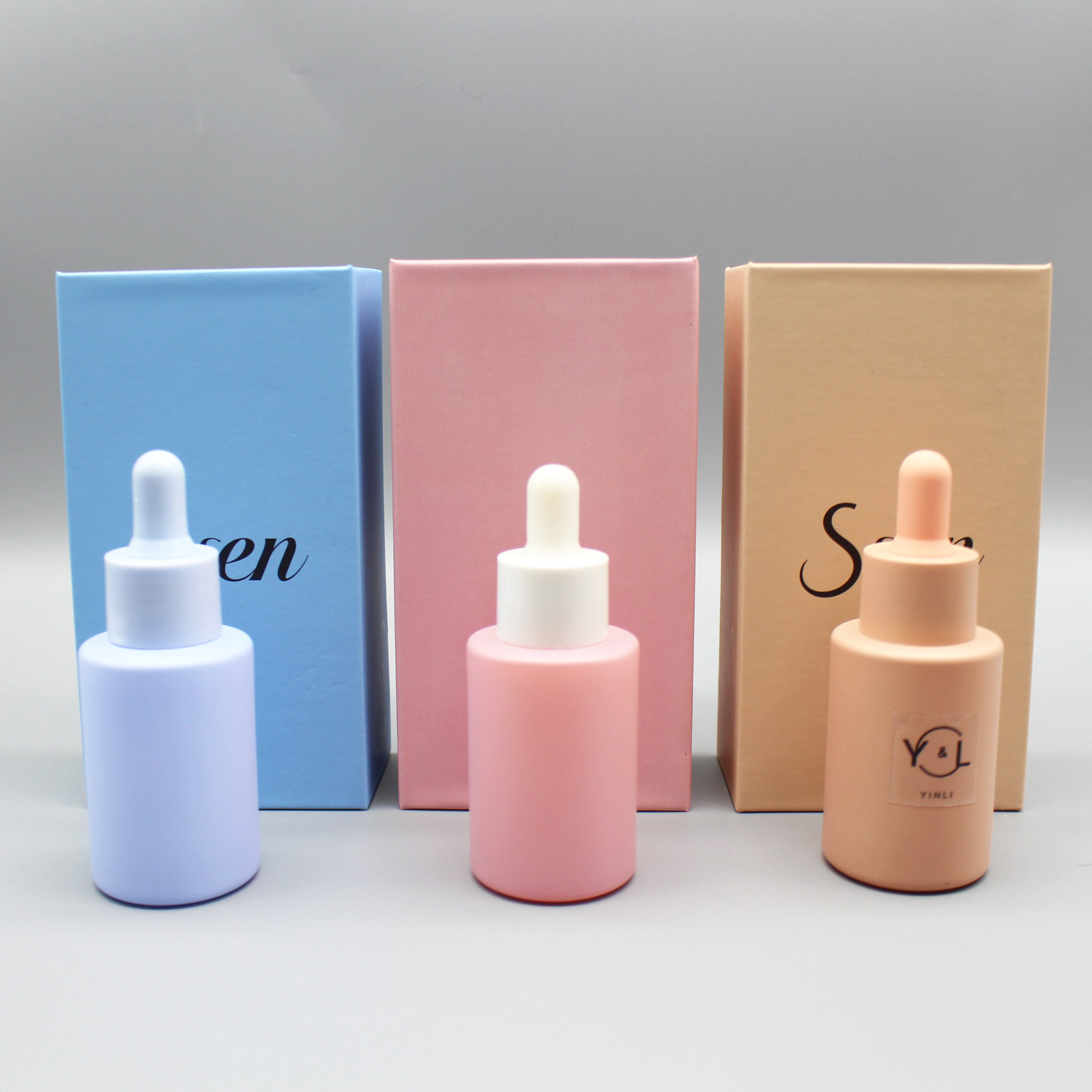 30ml Cosmetic Skincare Packaging Cylinder Beard Hair Essential Oil Serum Glass Dropper Bottle with Dropper