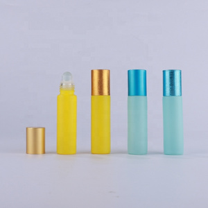 Hot sale 10ml matte rainbow colors glass roll on bottle with stainless steel roller ball