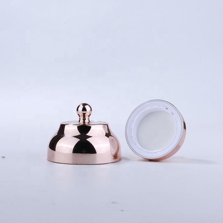 Lotion skin flat round clear bottle luxury 30ml 50ml 100ml glass bottle rose gold pump cosmetic