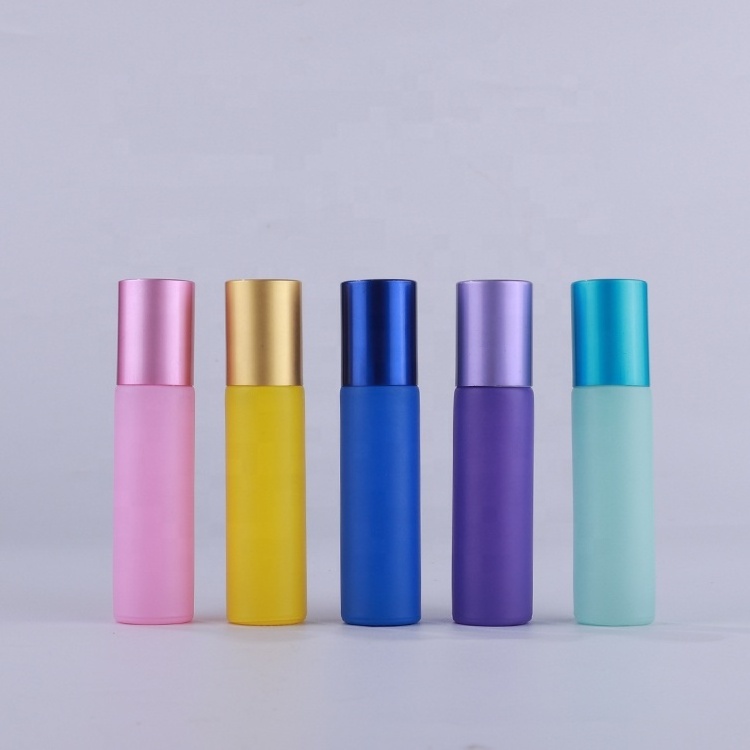 Hot sale 10ml matte rainbow colors glass roll on bottle with stainless steel roller ball