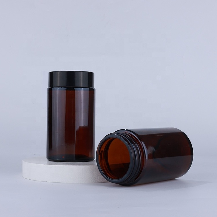 Hot sale 200g amber glass cream jar with black lid eco friendly cosmetic containers