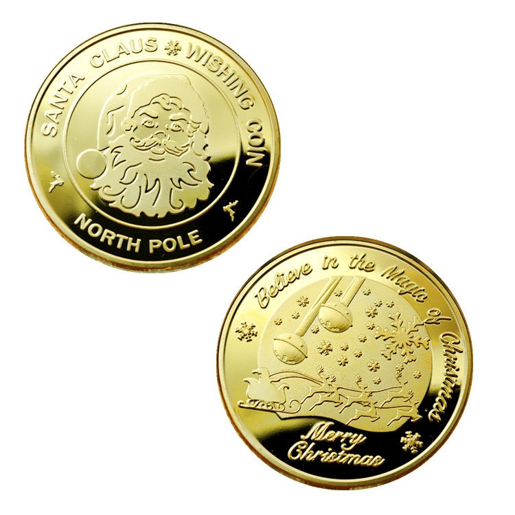 SANTA CLAUS Wishing Coins Merry Christmas Happy Holidays North Pole Gold Plated coin