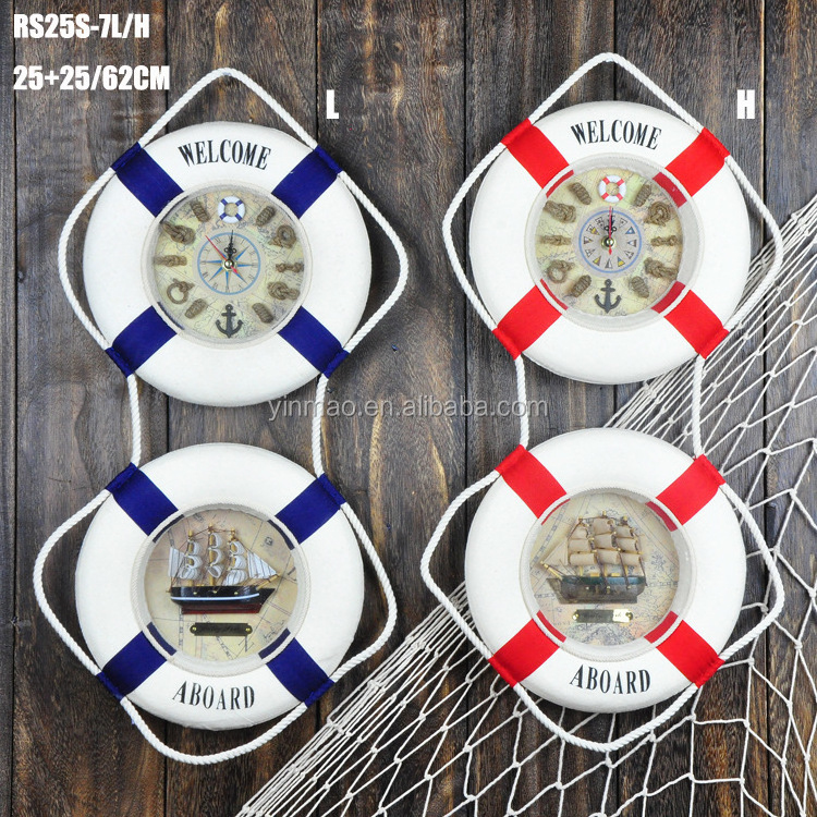 2 Life Buoy Wall Decoration, 2 sets 25x25x62cm Lifebelt ring clock, life guard buoy craft