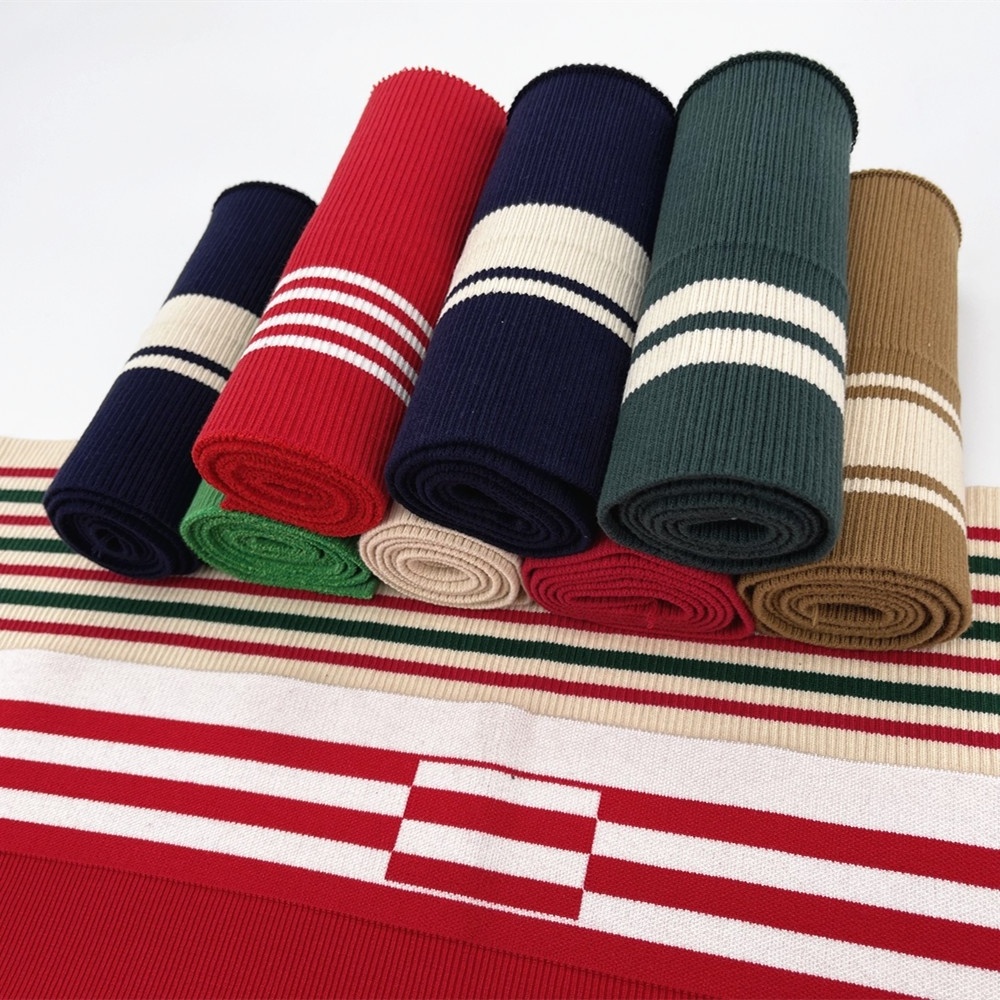 Custom factory price Eco-friendly material 92% cotton 8% spandex stripe rib trim, ribbing cuff and hem