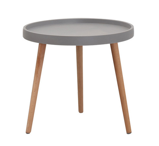 Scandinavian modern wooden round tray coffee table with solid wood leg