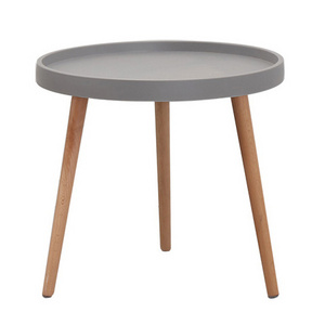 Scandinavian modern wooden round tray coffee table with solid wood leg