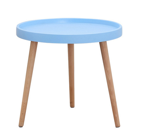 Scandinavian modern wooden round tray coffee table with solid wood leg